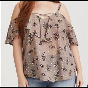 TORRID FLORAL METALLIC DOT COLD SHOULDER TOP SZ 1X